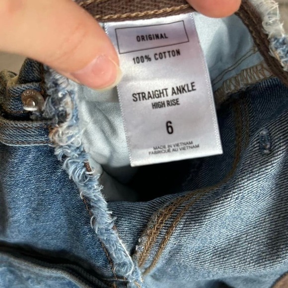 Express Women’s Jeans Size 6 Straight Ankle High Rise Distressed Denim Blue - Picture 10 of 15